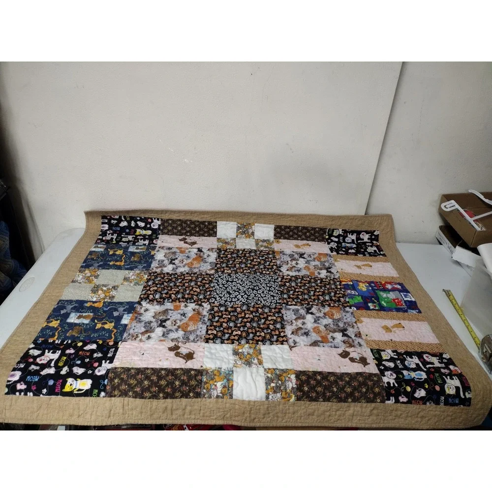 Handmade Patchwork Cat Quilt Marie‎ The Aristocats Reversible Pink Tan 38x48